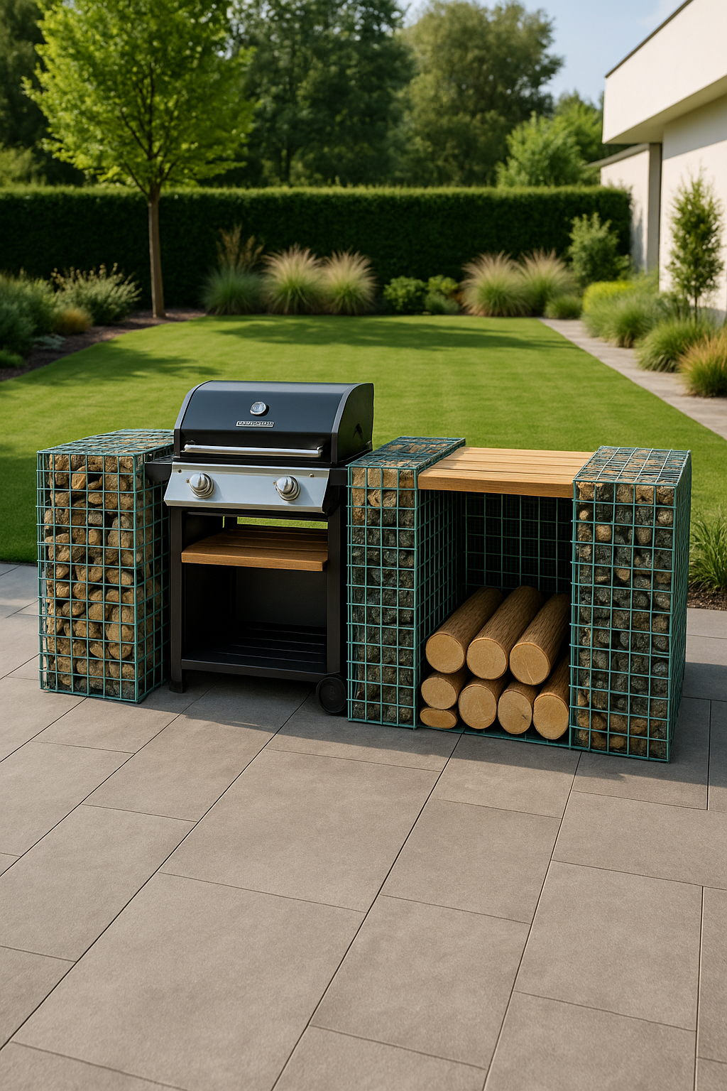 Gabions Barbecue triple pilier et tablette
